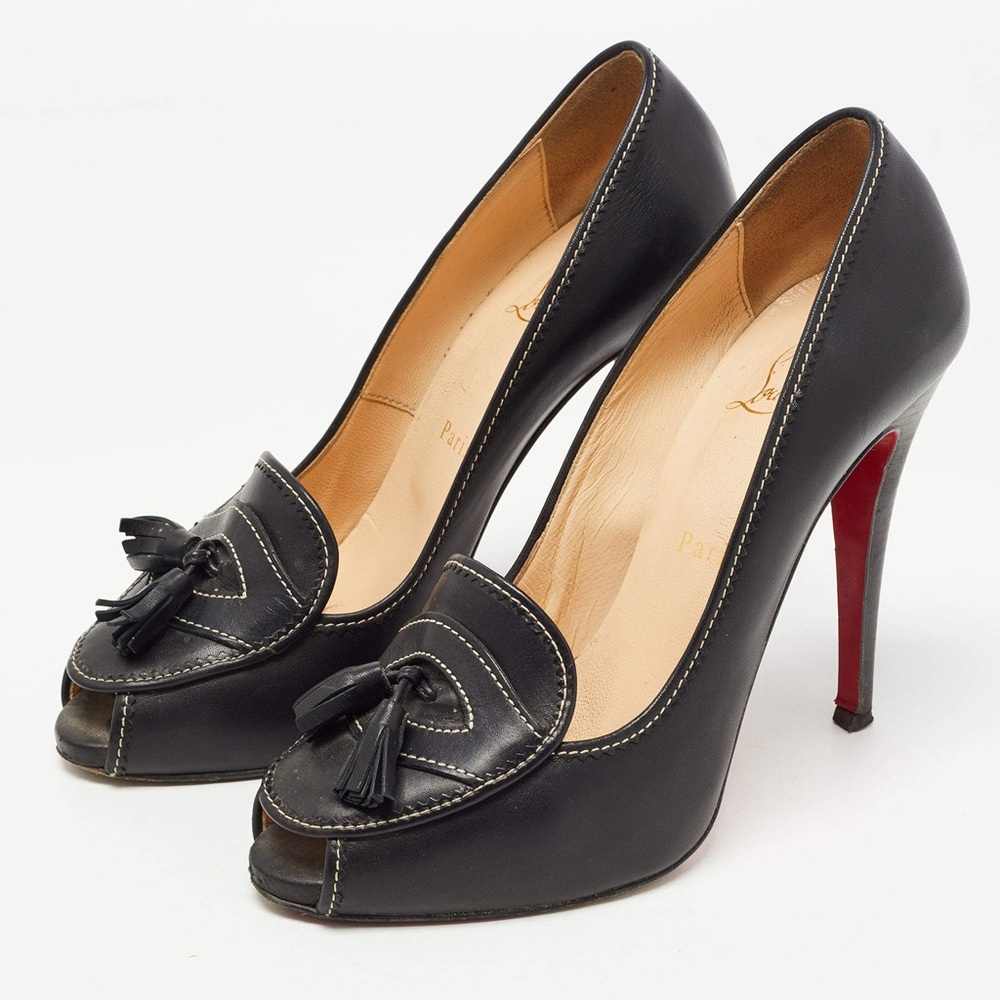 Christian Louboutin Black Peep Toe Heels with Bow